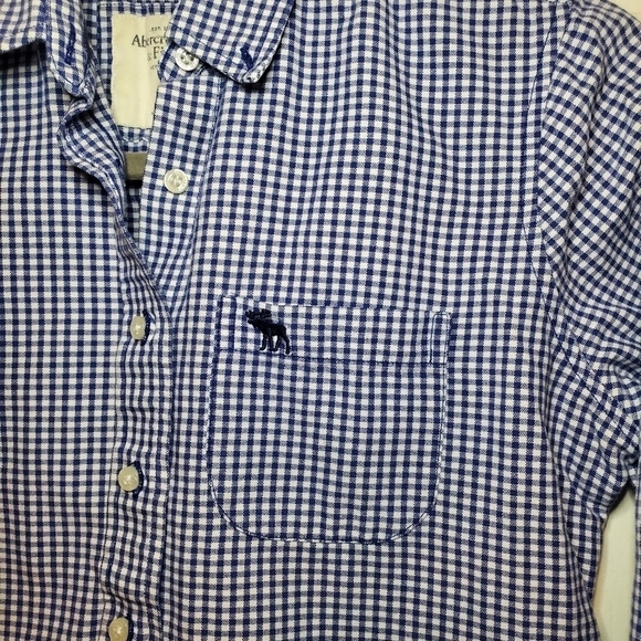 Abercrombie & Fitch Blue and White Checkered Long-Sleeve Button-Down Sz S - Picture 2 of 8
